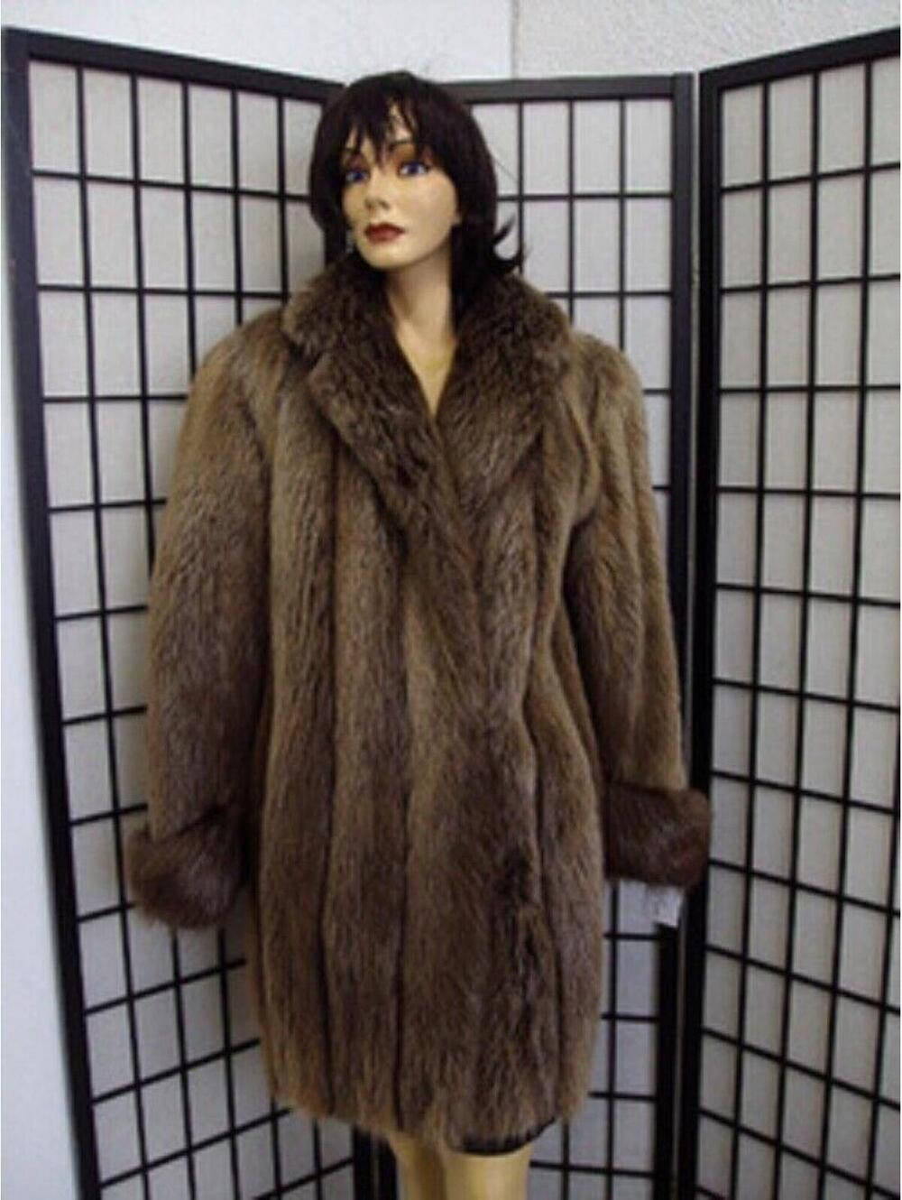 EXCELLENT BLOND LONG HAIRED BEAVER FUR COAT JACKET WOMEN WOMAN SIZE 4-6 petite